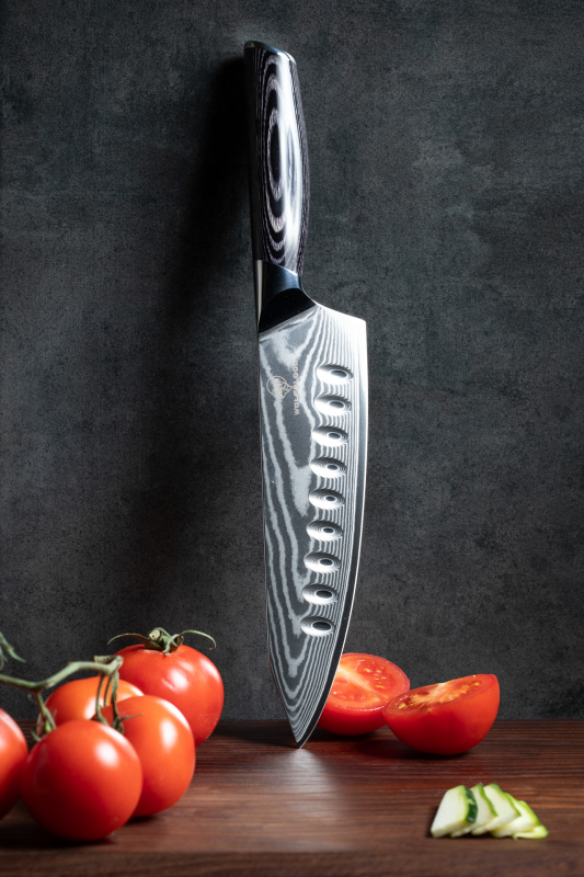 Damast-Santoku-Messer-Damastmesser-Santokumesser-Damast-Küchenmesser-Damastchefmesser-Scharfes-Küchenmesser